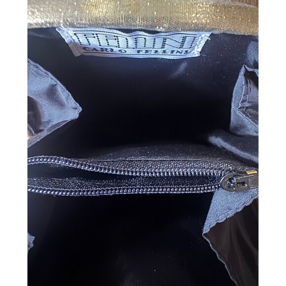 Vintage Carlo Fellini Gold Pleated Evening Bag Crossbody Purse - Picture 6 of 10